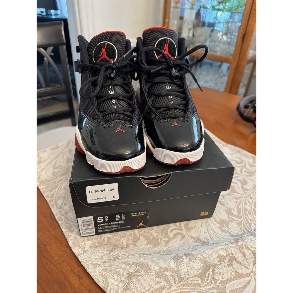 Nike Air Jordan 6 Rings GS Bred Black Varsity Red Size 5.5Y